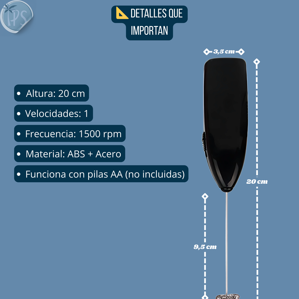 Batidor Eléctrico Portátil Mezclador Espuma Café Leche Huevo Gris Pila Aa 1500rpm