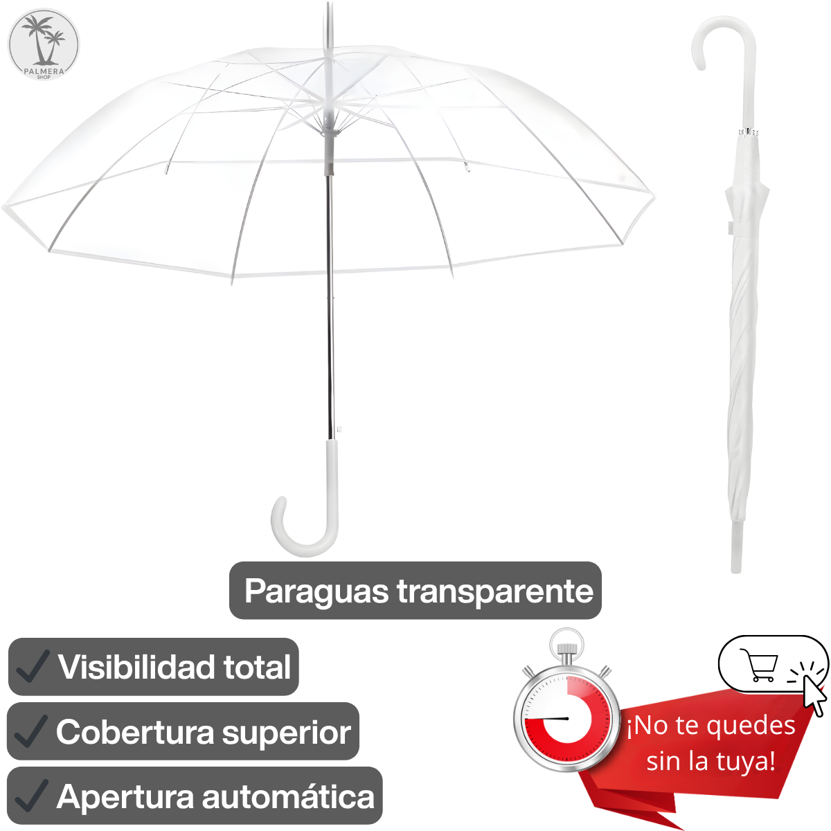Sombrilla Transparente Grande Paraguas Automatico Finas