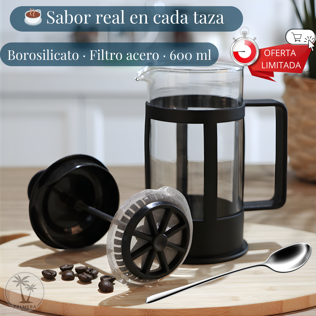 Prensa Francesa Cafe Cafetera En Vidrio Borosilicato 600ml