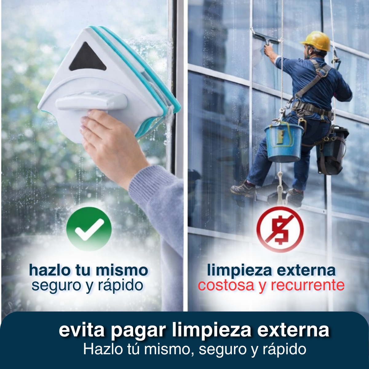 Limpia Vidrios Magnetico Limpiador De Vidrios Ventanas Hogar