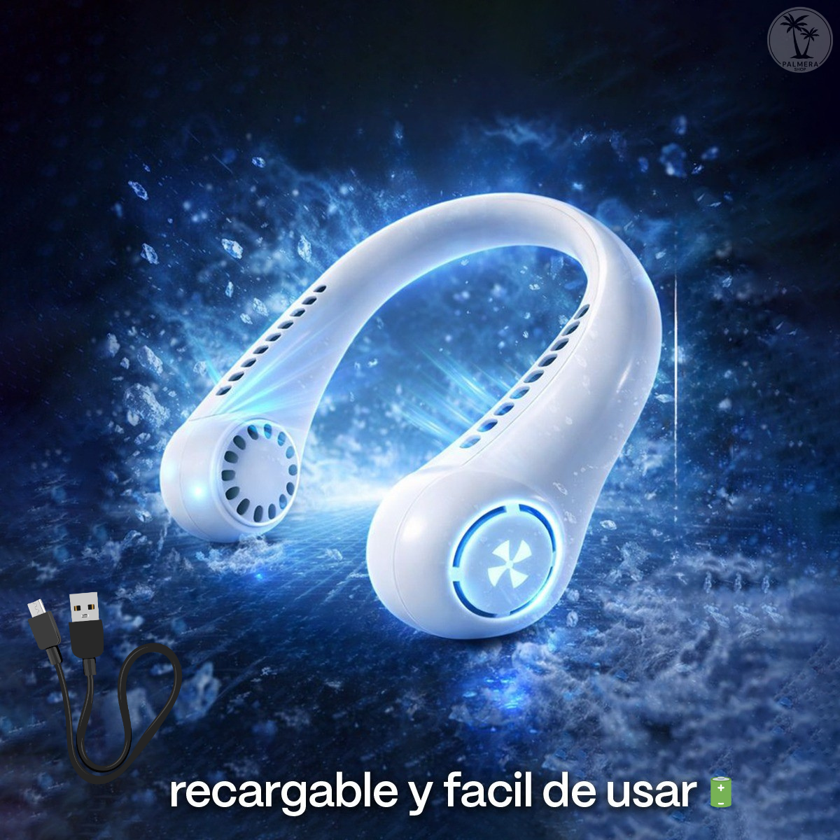Mini Ventilador Portatil De Cuello Recargable Mano Portable Blanco