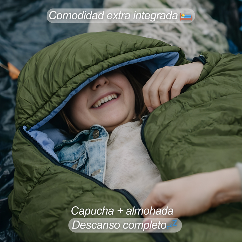 Sleeping Bag Para Camping Cama Colchon Saco De Dormir Bolsa Azul Derecho