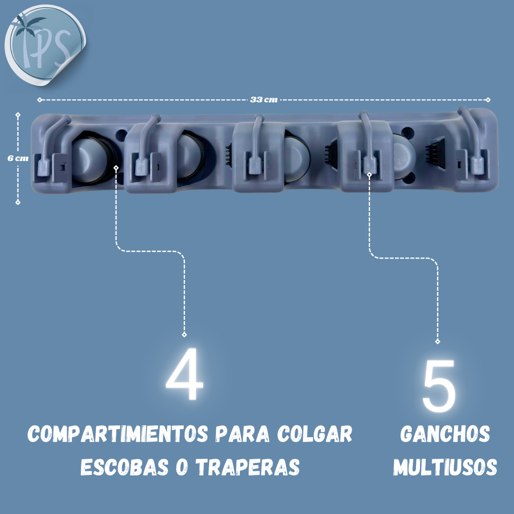 Organizador De Escobas Y Traperos Soporte Porta Trapeadores