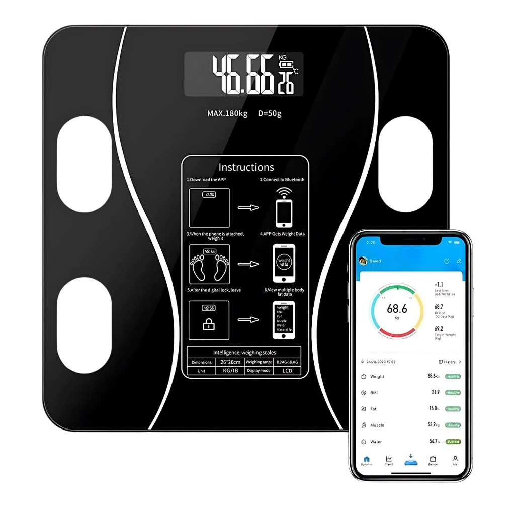 Báscula Inteligente D&M Tools DM5027 Bluetooth Medidor Grasa e IMC Negro