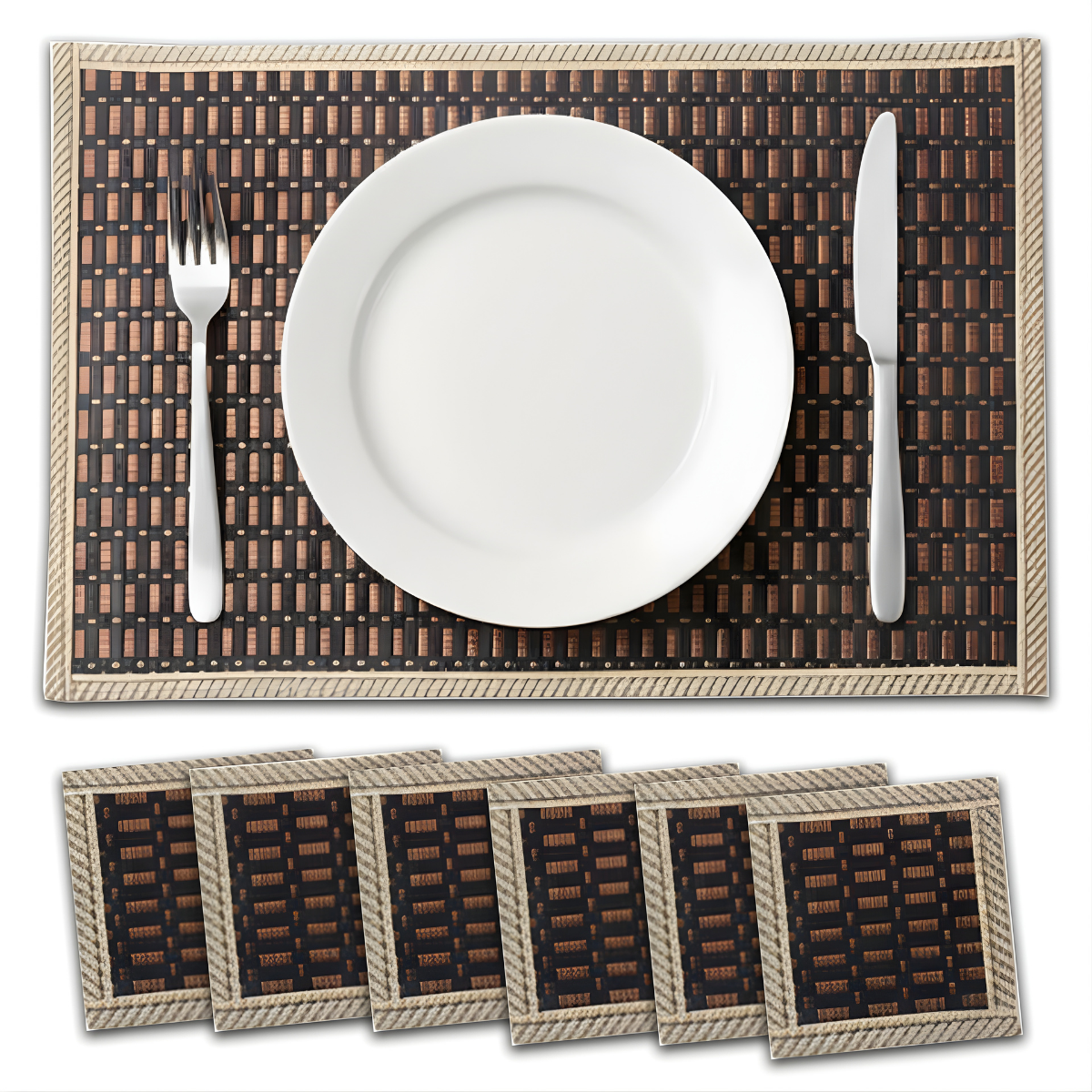 Individuales De Mesa Para Comedor Manteles Lavables Set X 6 Café Moderno