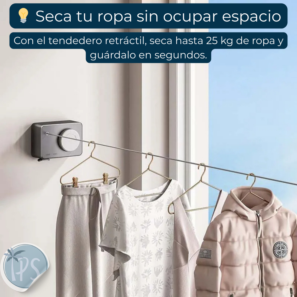 Tendedero Ropa Retractil Colgador De Pared Cuerdas Plegable