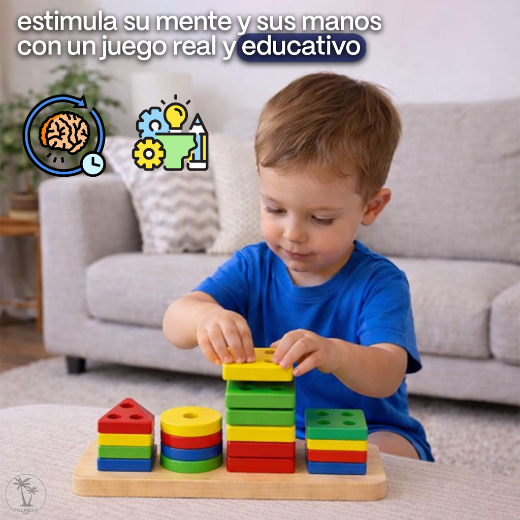Juegos Didacticos Montessori Para Encajar Torre De Figuras Multicolor