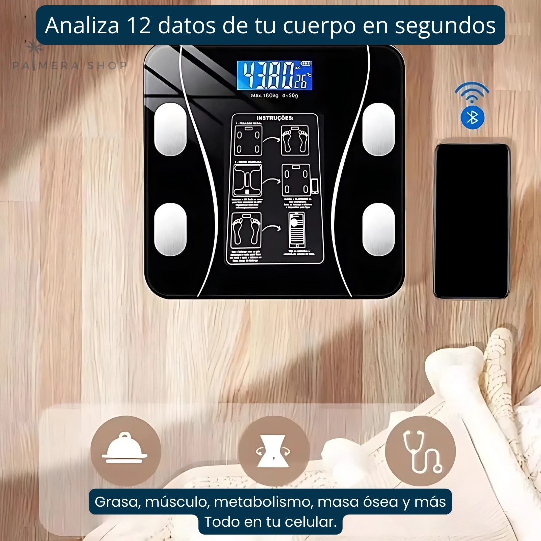 Báscula Inteligente D&M Tools DM5027 Bluetooth Medidor Grasa e IMC Negro