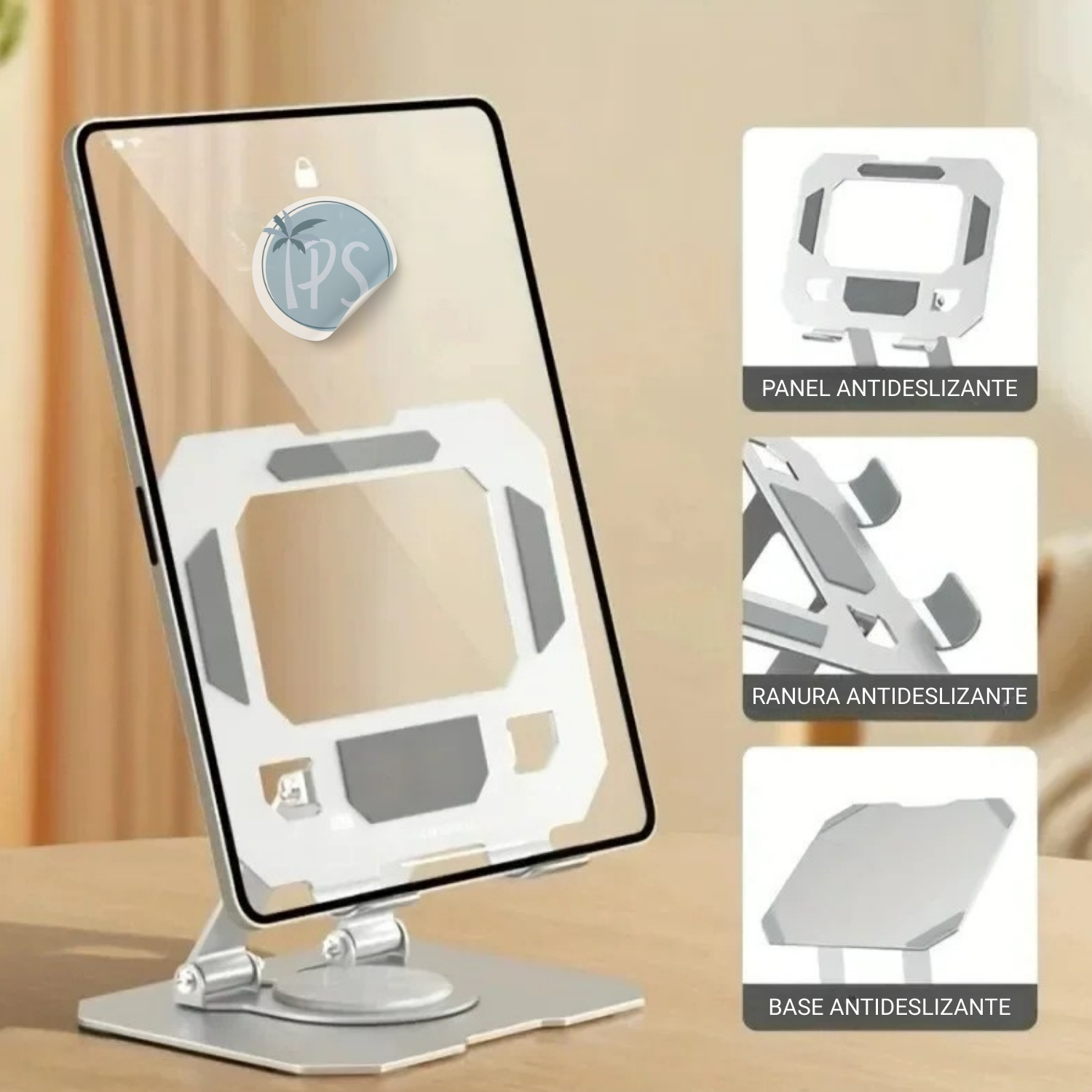 Soporte De Escritorio Para Tablets Celular Base Metalico Gris