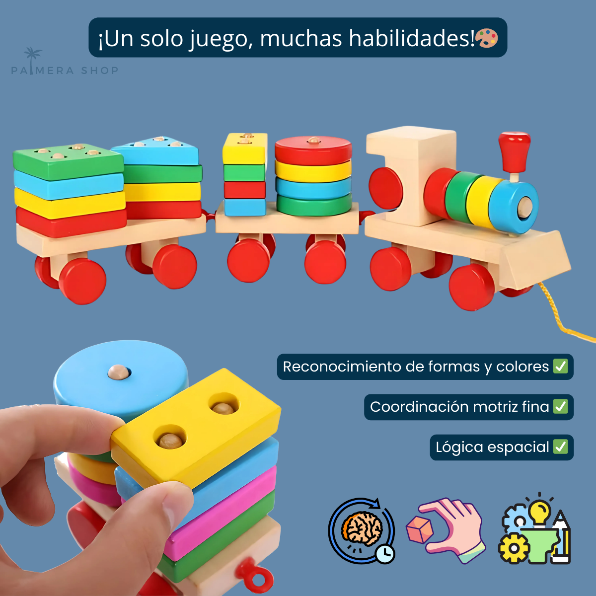 Juegos Didacticos Montessori Tren Torre De Aros Para Encajar Multicolor