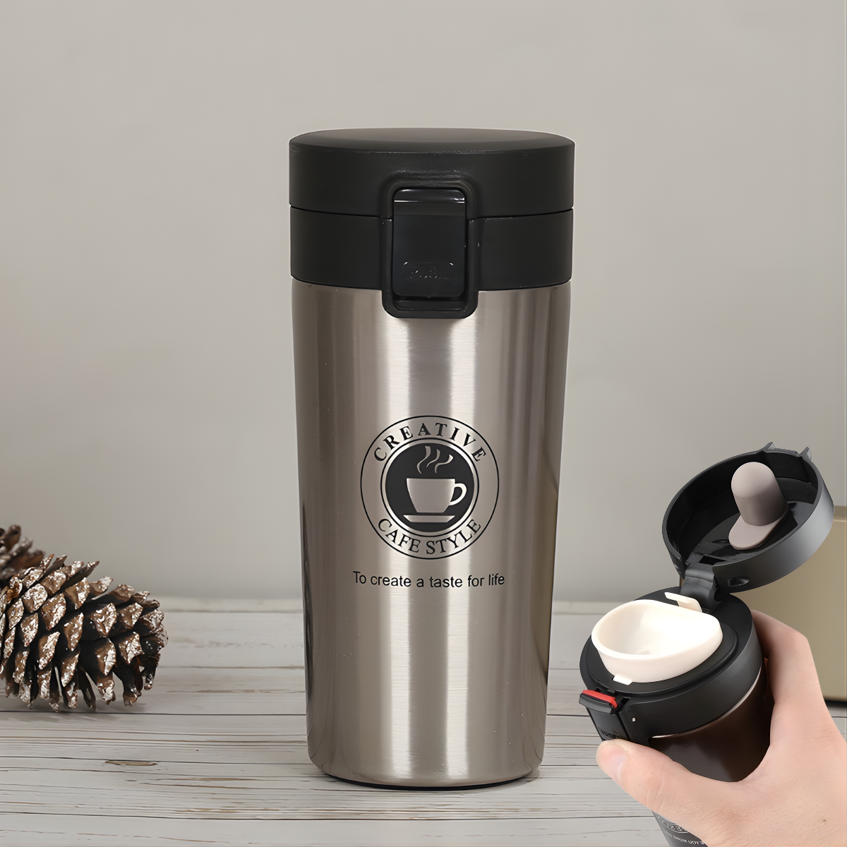Vaso Con Tapa Para Cafe Termo Termico Acero Thermos Agua
