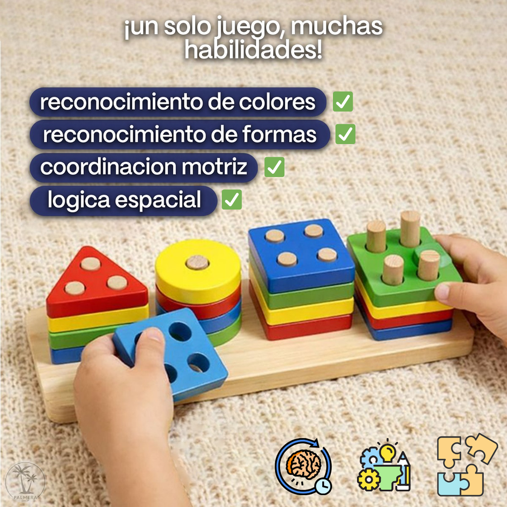 Juegos Didacticos Montessori Para Encajar Torre De Figuras Multicolor