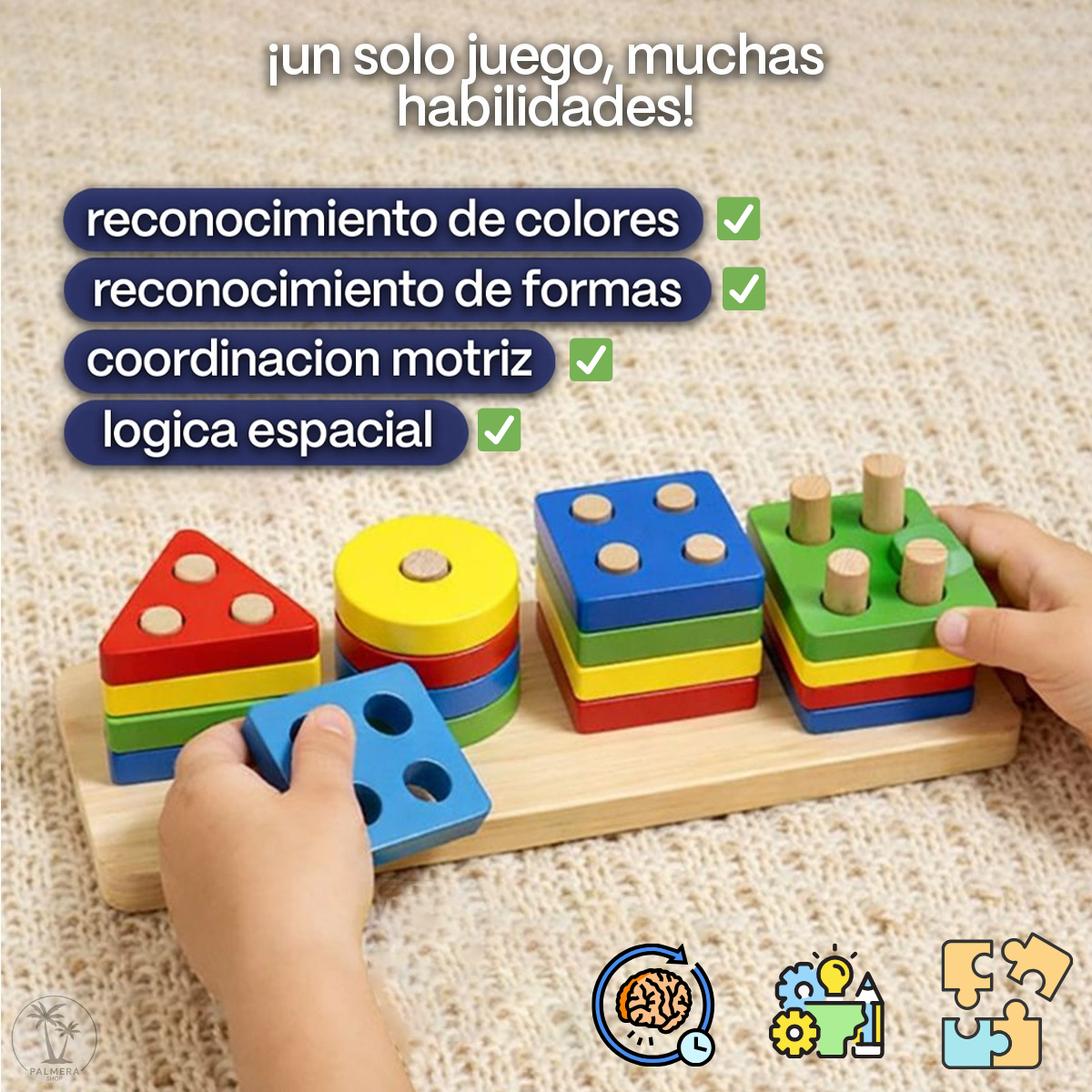 Juegos Didacticos Montessori Para Encajar Torre De Figuras Multicolor
