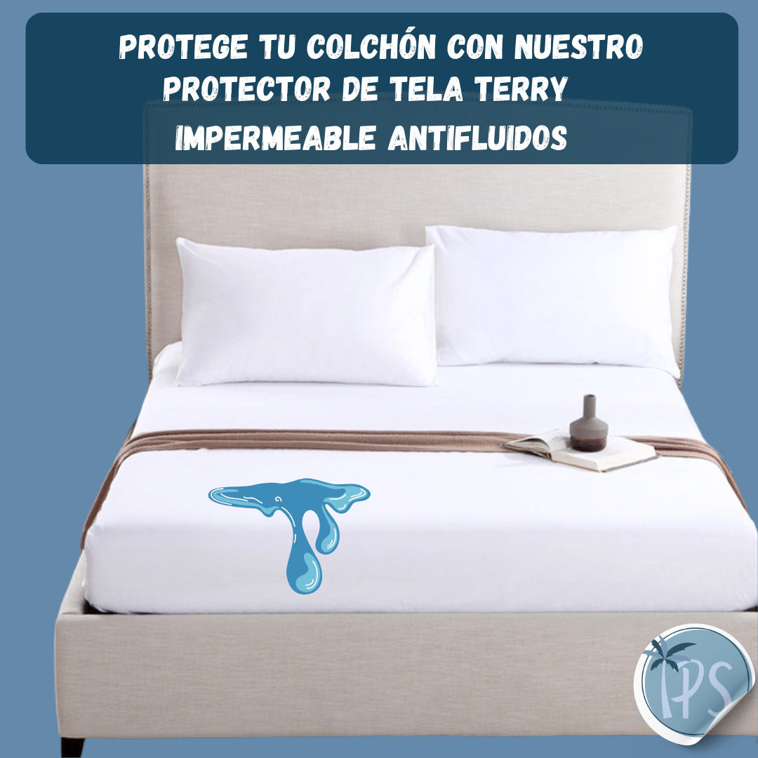 Forro Protector Antifluidos Para Cama Doble Tipo Algodón Blanco Impermeable Doble 190x140 cm