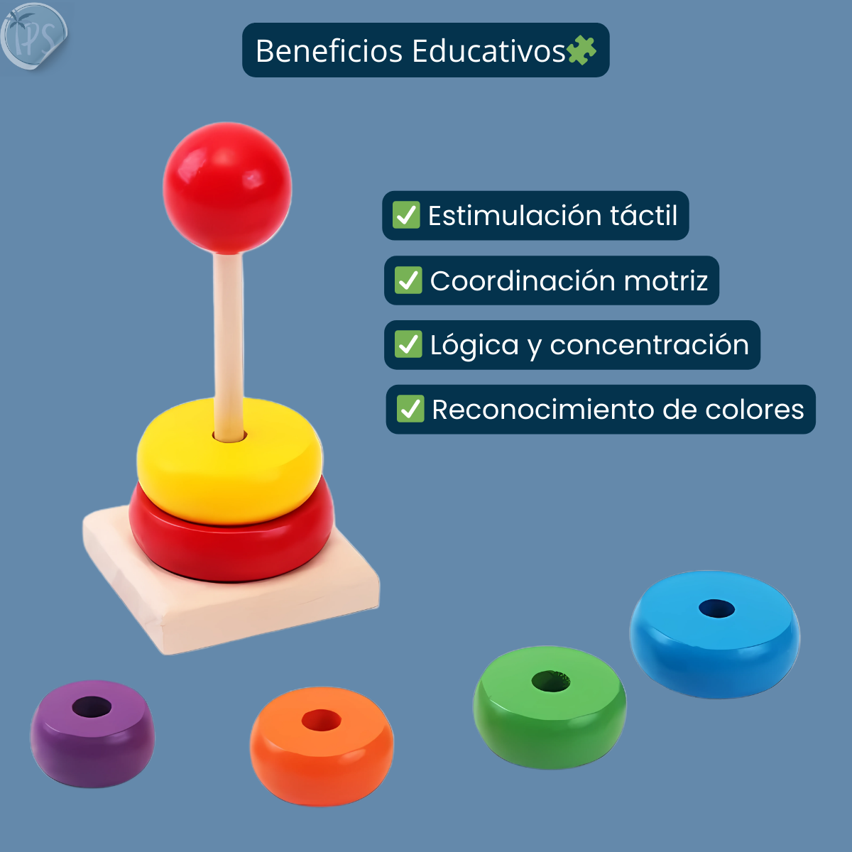 Torre De Aros Didacticos Juegos Montessori Para Encajar Multicolor