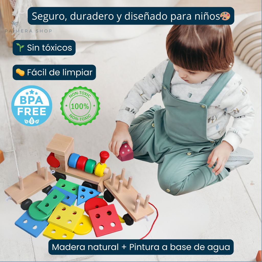 Juegos Didacticos Montessori Tren Torre De Aros Para Encajar Multicolor
