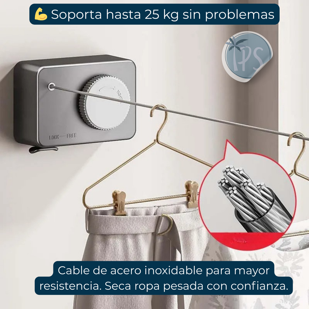Tendedero Ropa Retractil Colgador De Pared Cuerdas Plegable