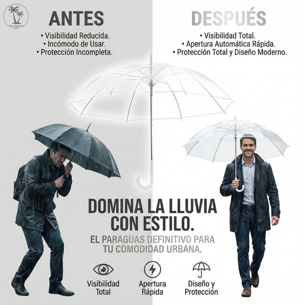 Sombrilla Transparente Grande Paraguas Automatico Finas