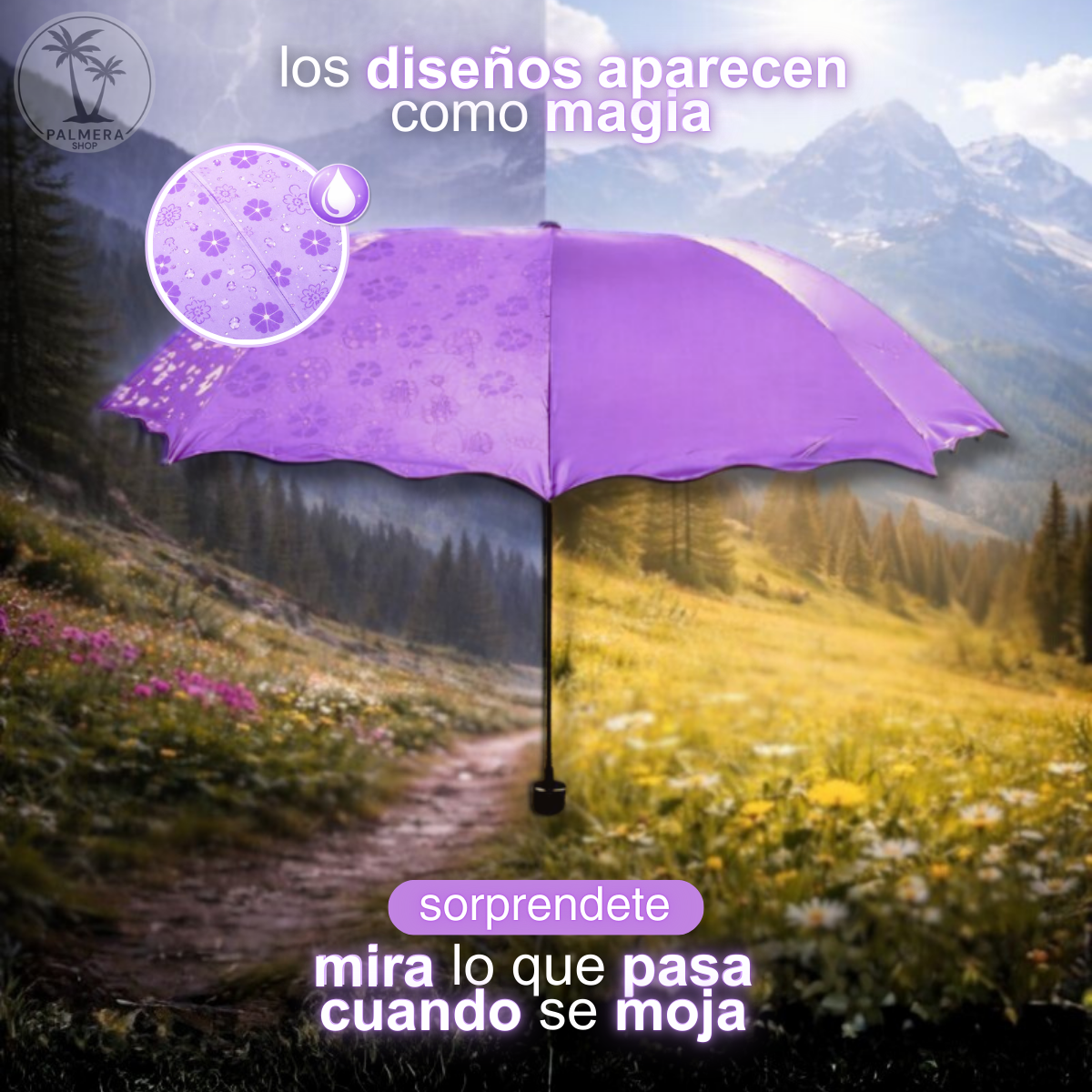 Paraguas Plegable Sombrillas Mujer Pequeña Con Proteccion Uv Morado