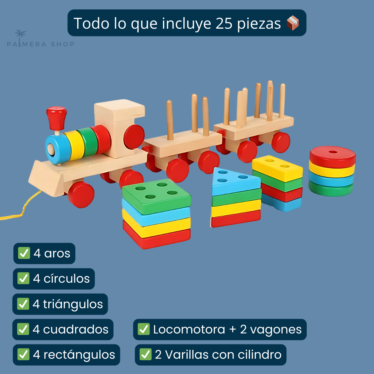Juegos Didacticos Montessori Tren Torre De Aros Para Encajar Multicolor
