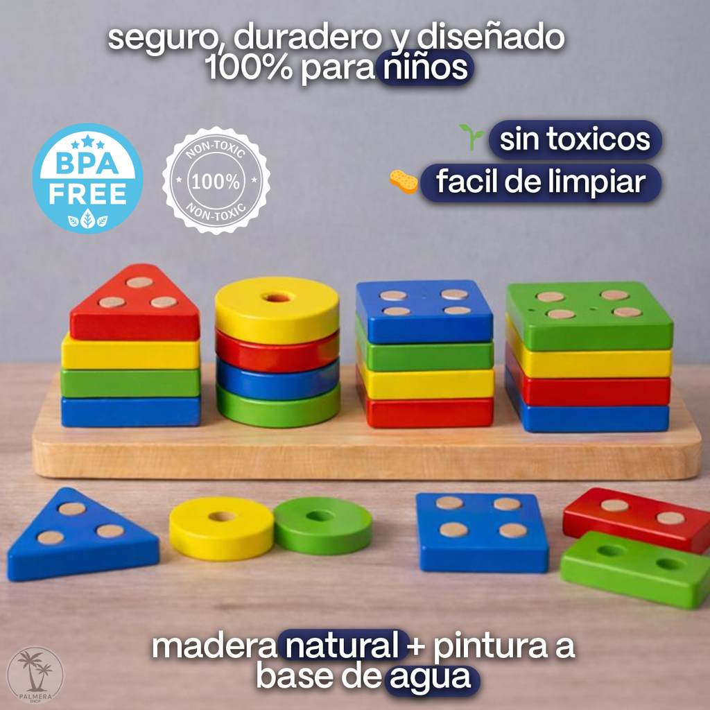 Juegos Didacticos Montessori Para Encajar Torre De Figuras Multicolor