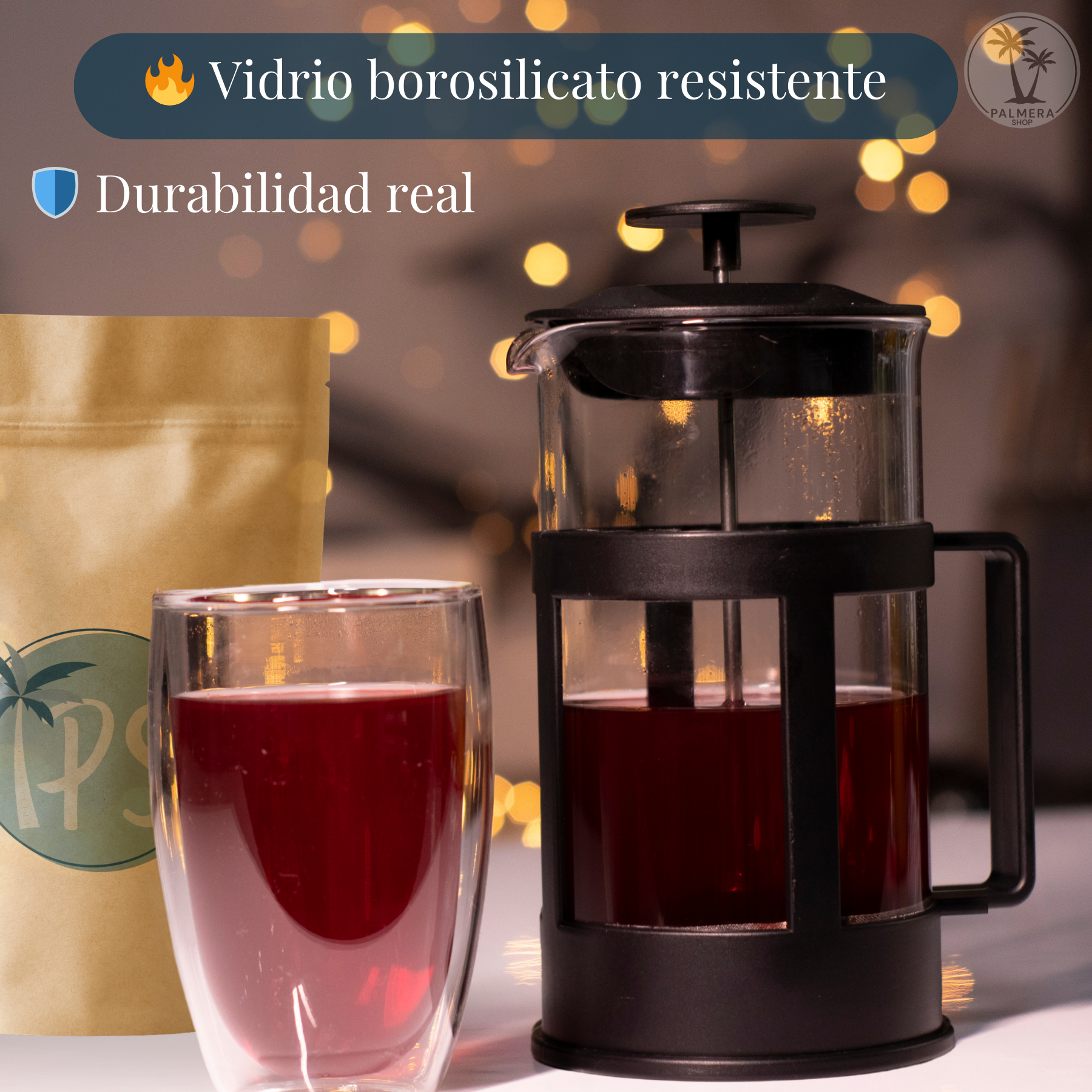 Prensa Francesa Cafe Cafetera En Vidrio Borosilicato 600ml