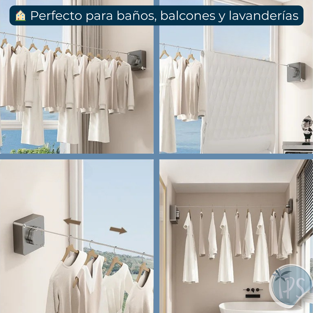 Tendedero Ropa Retractil Colgador De Pared Cuerdas Plegable