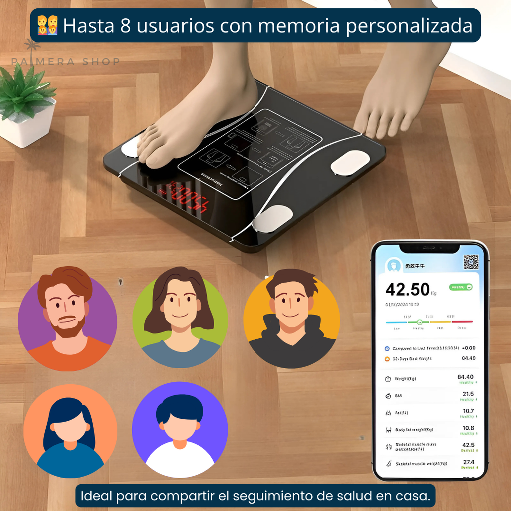 Báscula Inteligente D&M Tools DM5027 Bluetooth Medidor Grasa e IMC Negro
