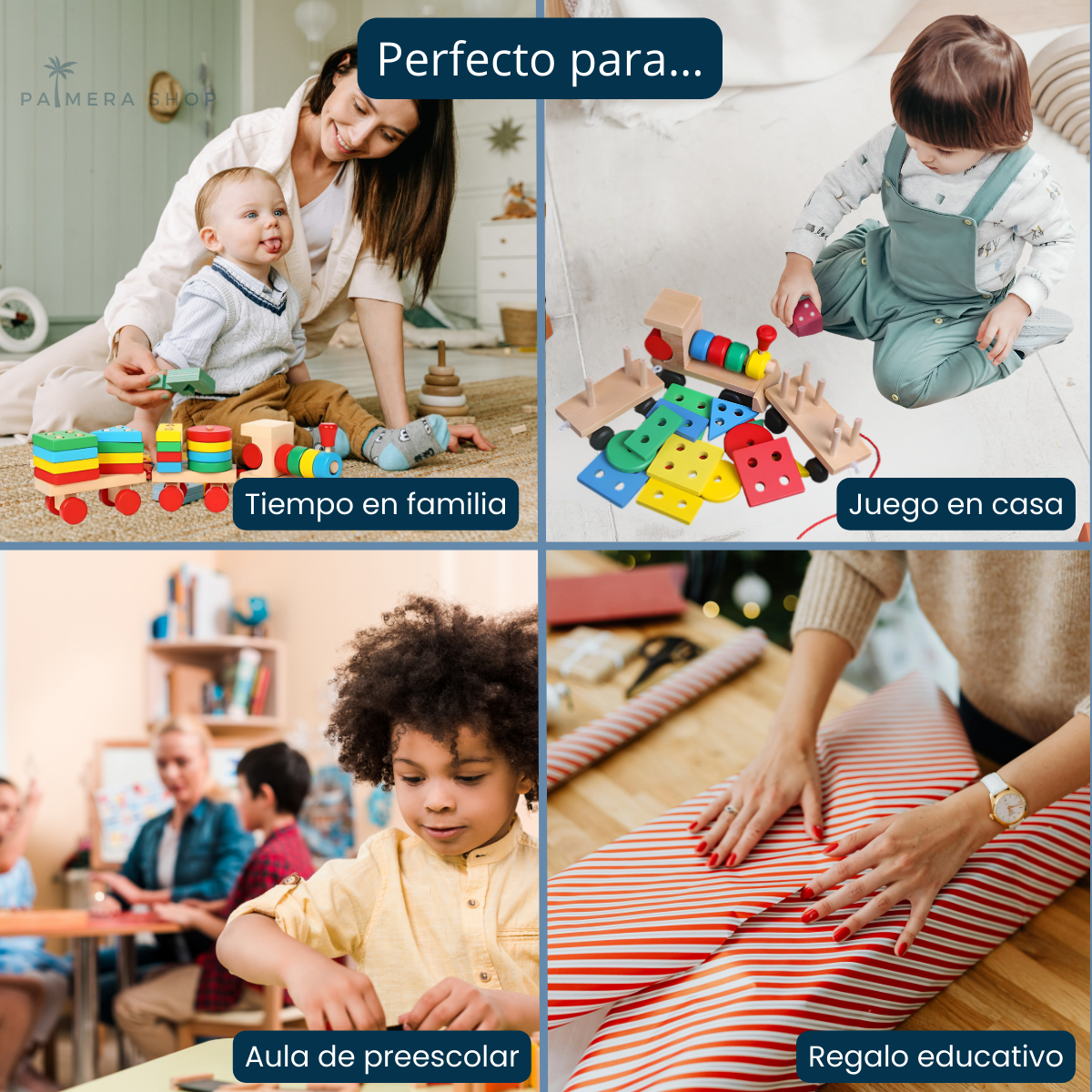 Juegos Didacticos Montessori Tren Torre De Aros Para Encajar Multicolor