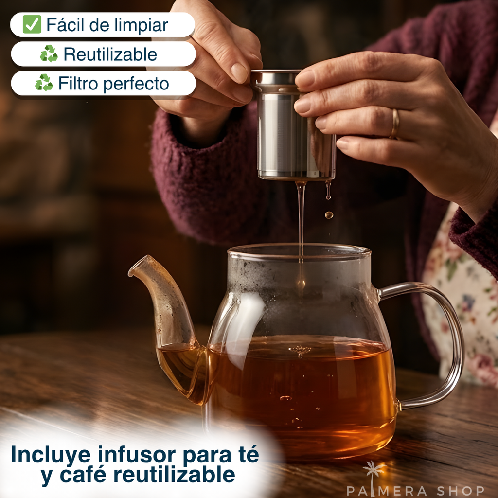 Infusor De Te Acero Inoxidable Con Tetera Vidrio Hervidora