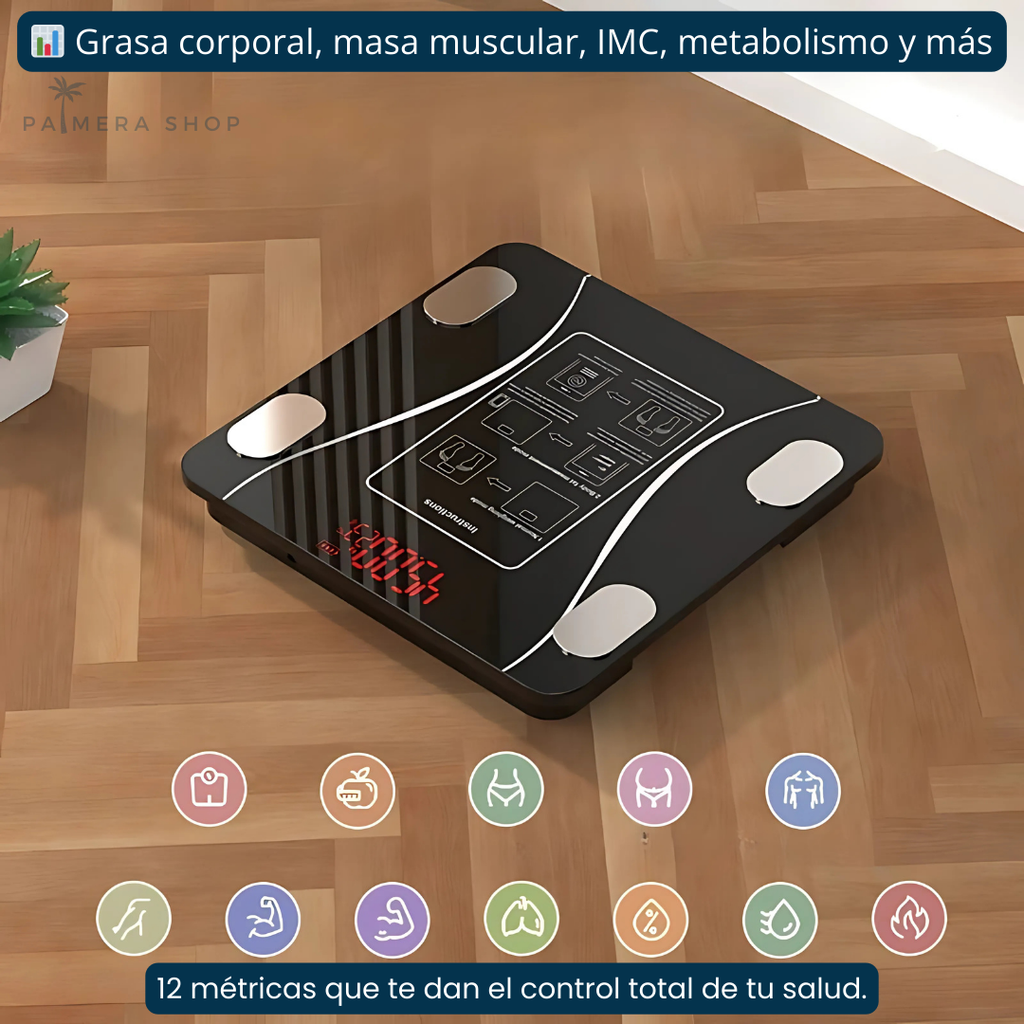 Báscula Inteligente D&M Tools DM5027 Bluetooth Medidor Grasa e IMC Negro