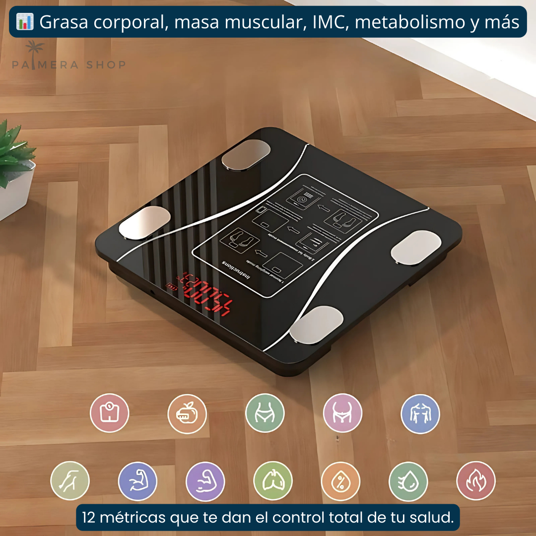 Báscula Inteligente D&M Tools DM5027 Bluetooth Medidor Grasa e IMC Negro