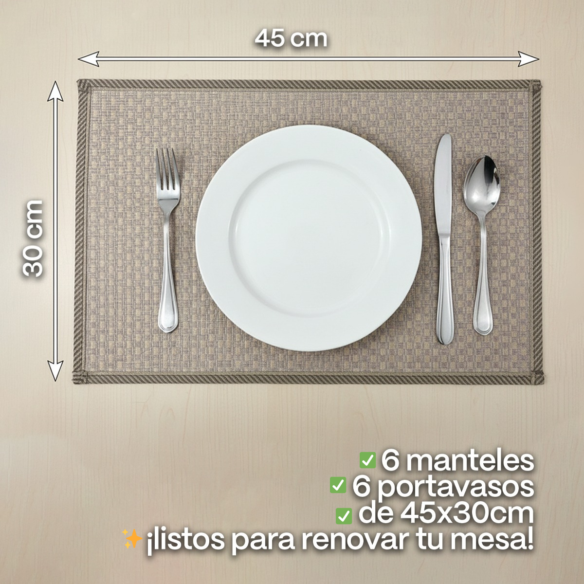 Individuales De Mesa Para Comedor Manteles Lavables Set X 6 Café Moderno