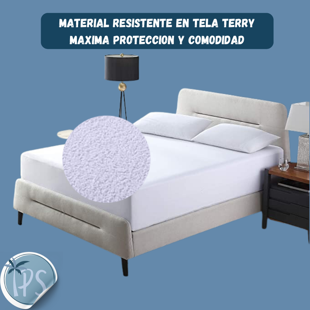 Forro Protector Antifluidos Para Cama Doble Tipo Algodón Blanco Impermeable Doble 190x140 cm
