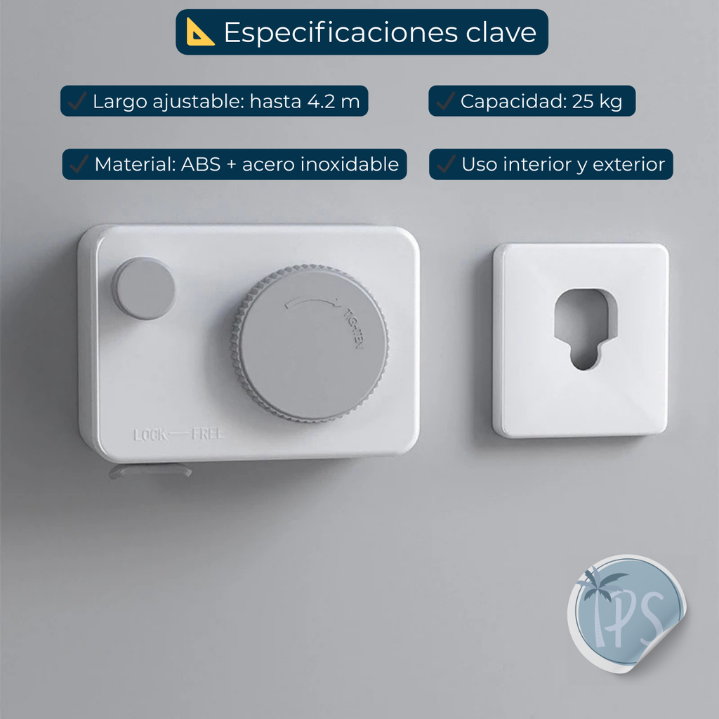 Tendedero Ropa Retractil Colgador De Pared Cuerdas Plegable