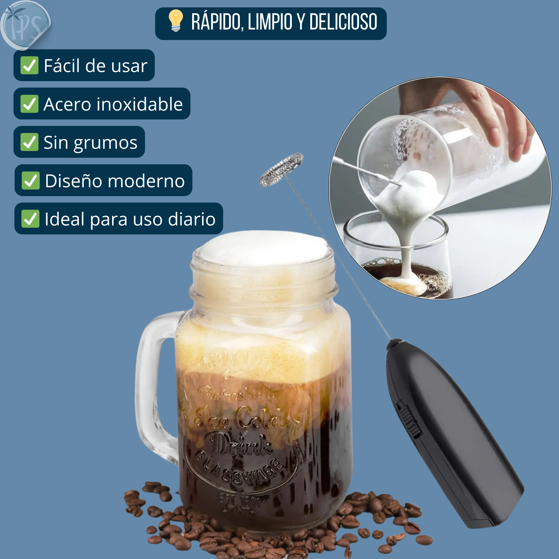 Batidor Eléctrico Portátil Mezclador Espuma Café Leche Huevo Gris Pila Aa 1500rpm